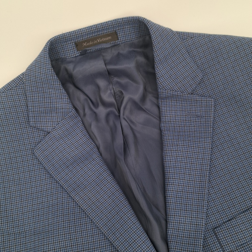 Lauren Ralph Lauren Blazer Mens 46R Blue Houndstooth 2-Button Stretch Jacket